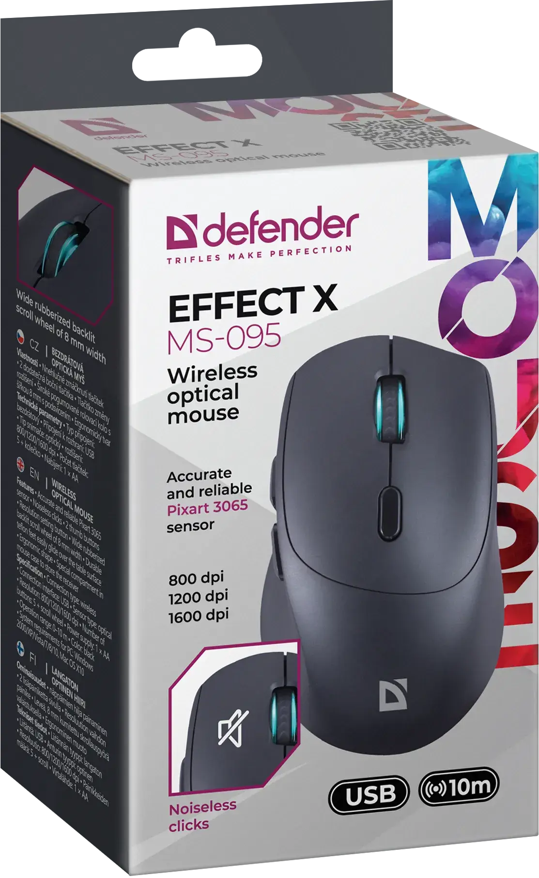 Миша бездротова DEFENDER Effect X MS-095  800/1200/1600 dpi, чорна), зображення 3
