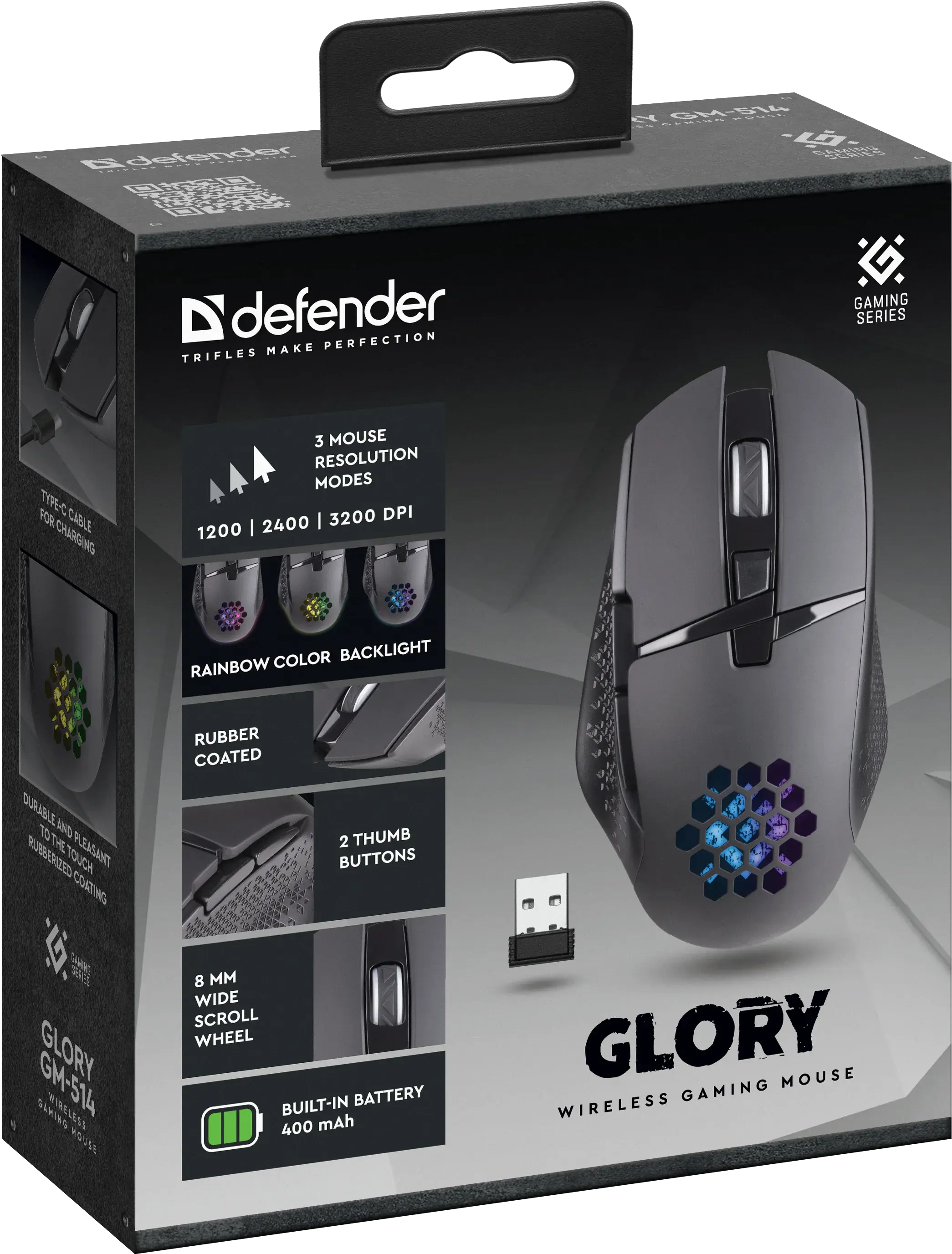 Миша бездротова DEFENDER ігрова Glory GM-514, чорна), зображення 3