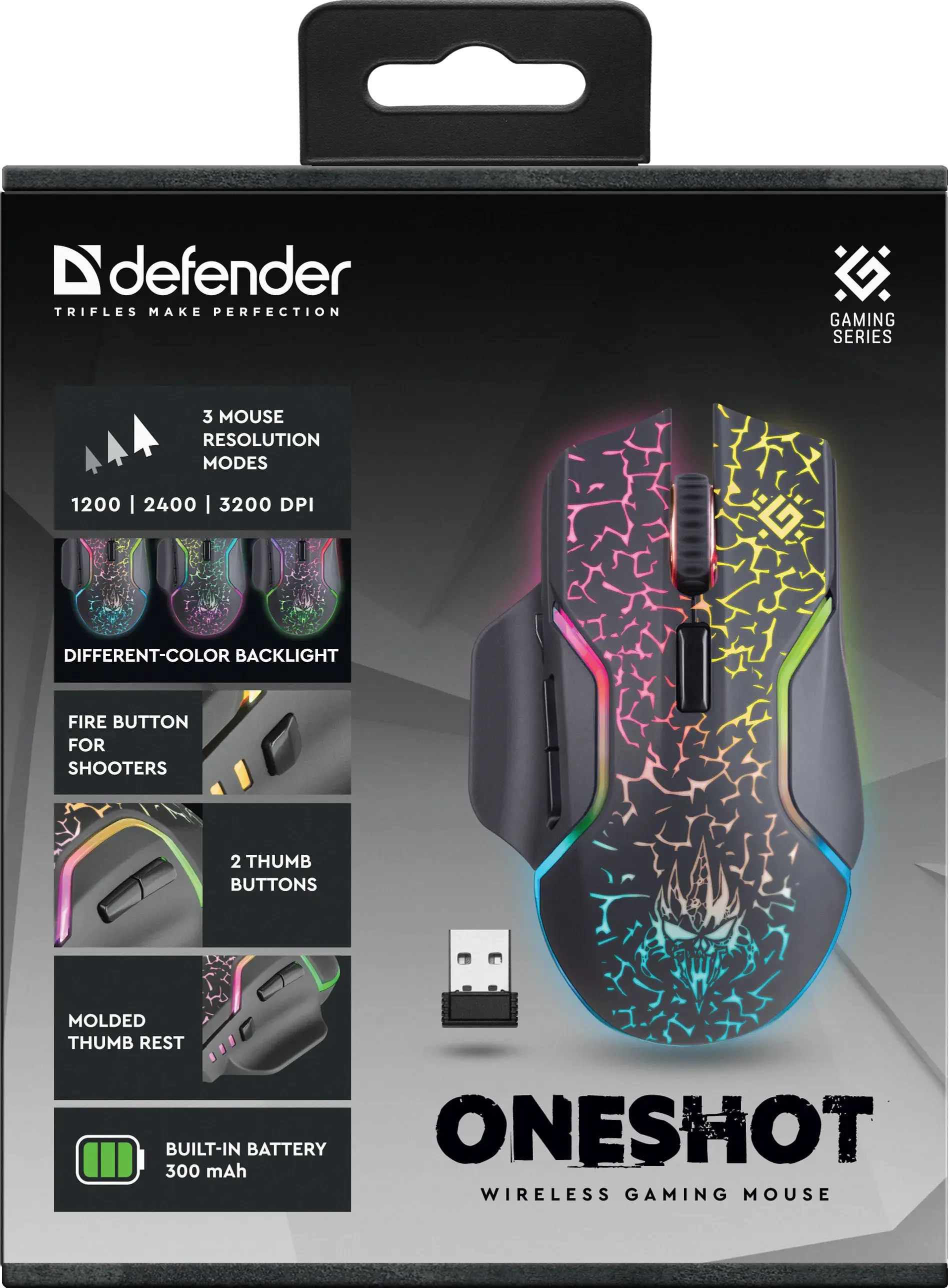 Миша бездротова DEFENDER ігрова Oneshot GM-067 чорна), зображення 2