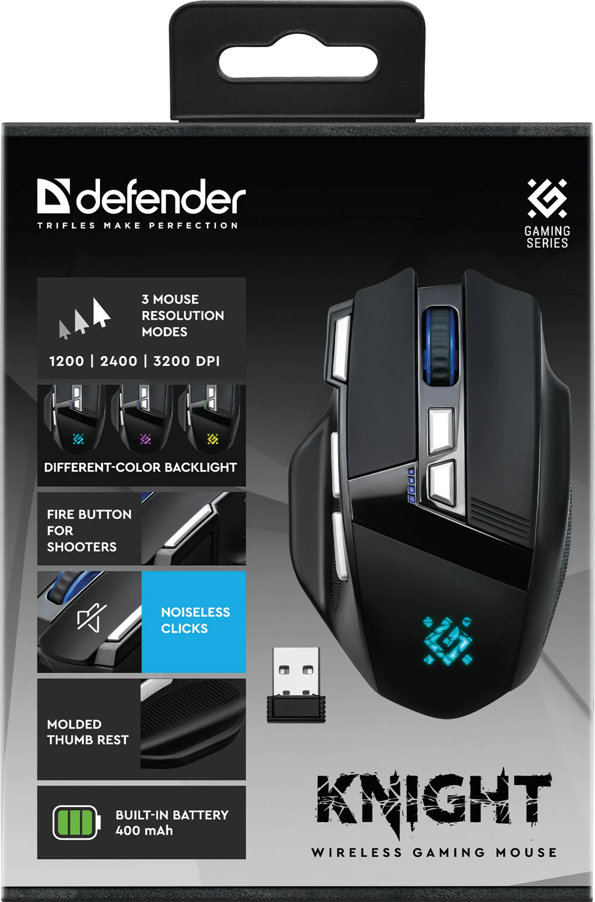 Миша бездротова ігрова DEFENDER Knight GM-885 3200dpi, 7 кнопок, RGB підсвітка), зображення 2