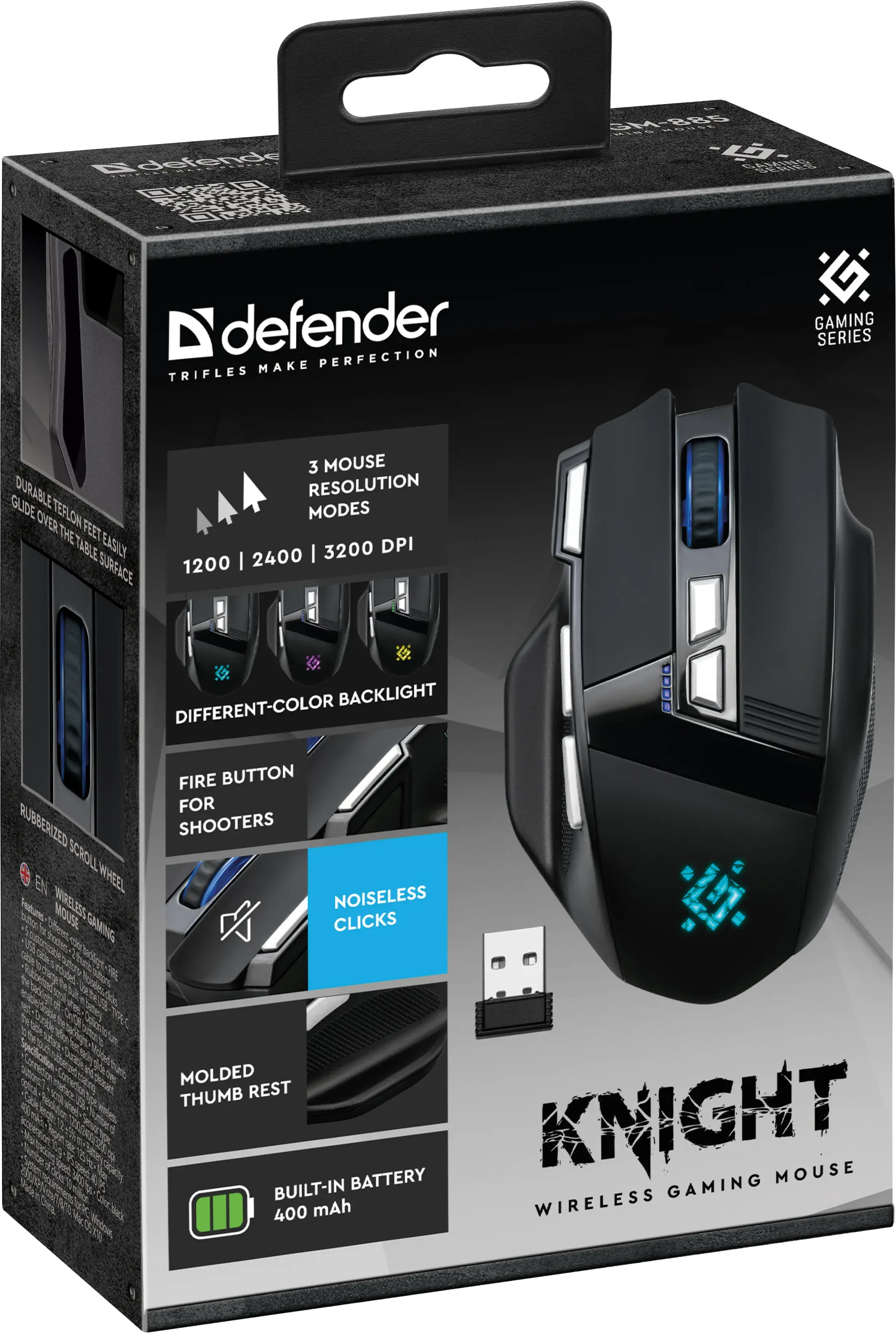 Миша бездротова ігрова DEFENDER Knight GM-885 3200dpi, 7 кнопок, RGB підсвітка), зображення 3