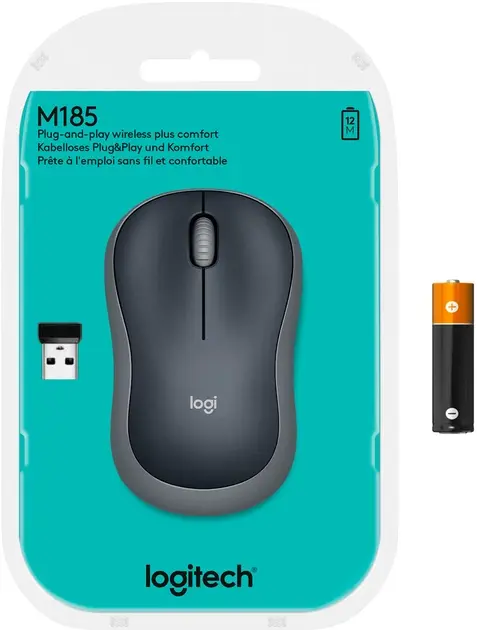 Миша бездротова Logitech M185 Wireless OPT Black/Grey), зображення 2