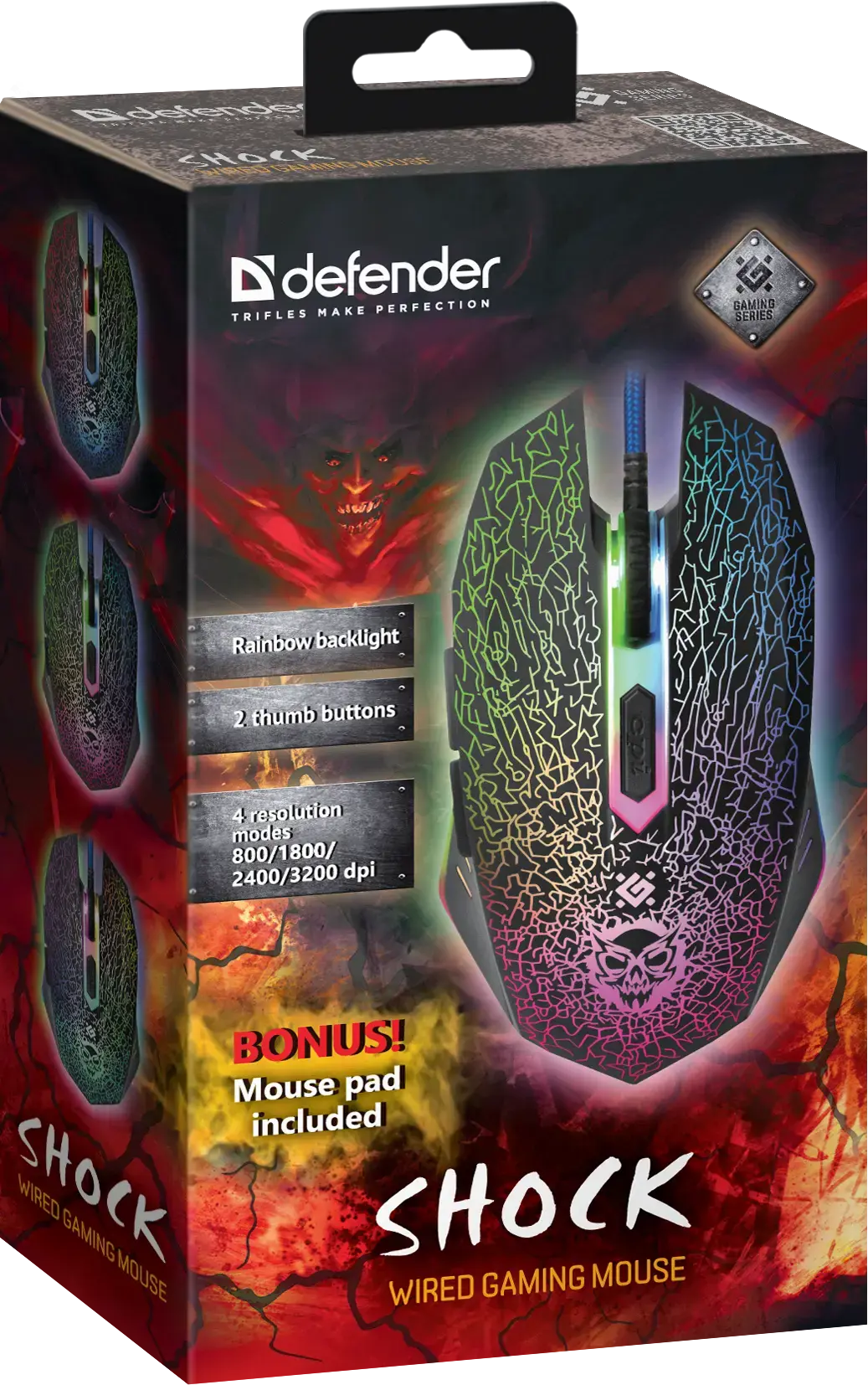 миша ігрова DEFENDER Shock GM-110L 3200dpi, 6 кнопок, RGB підсвітка, килимок у подарунок), зображення 4