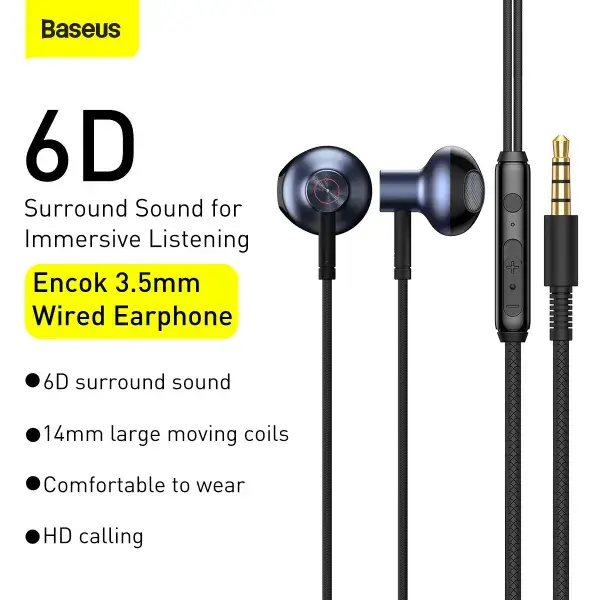 Навушники Baseus Encok  Wired Earphone H19 black NGH19-01), зображення 3