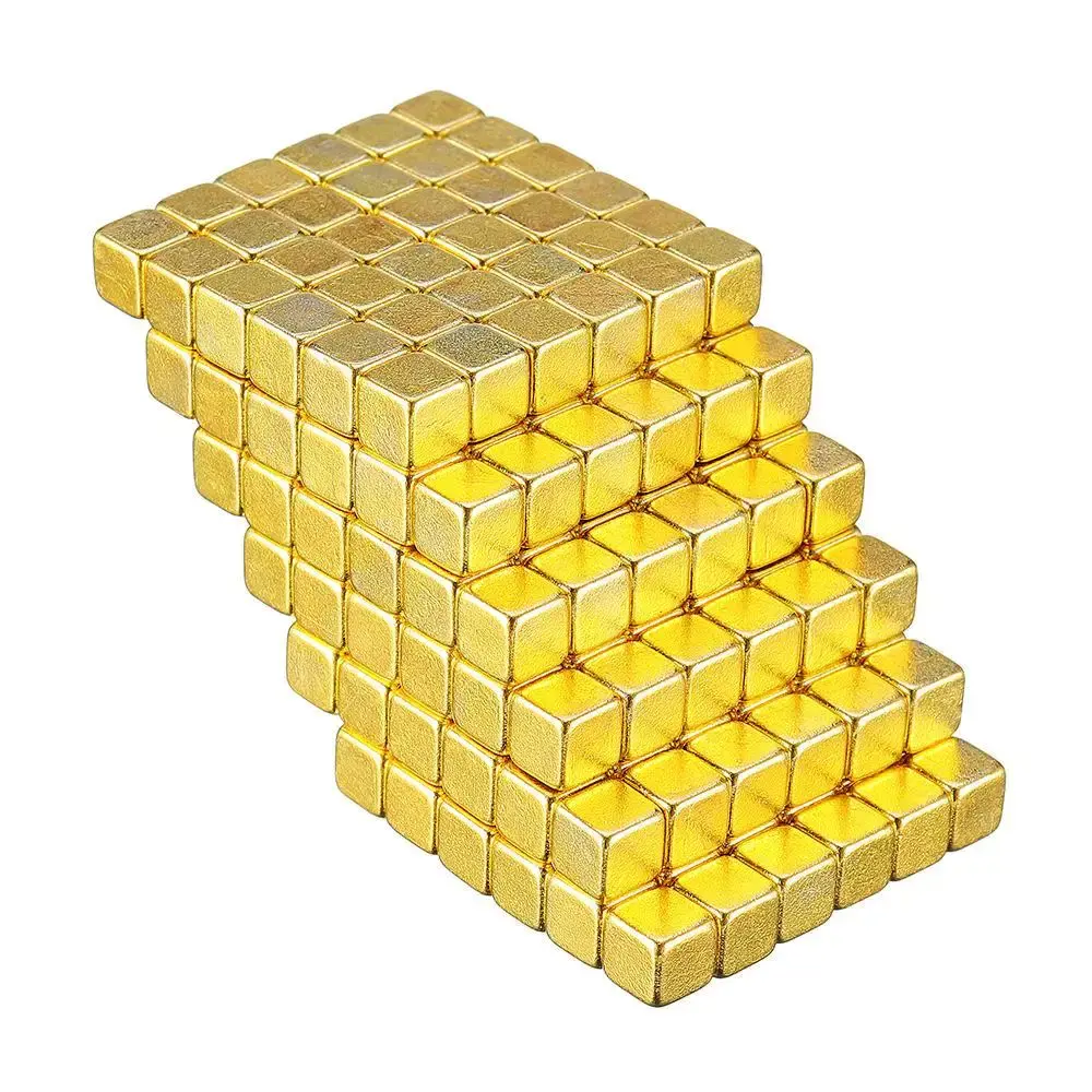 Неодимовий магніт куб 5x5x5mm N48 NdFeB Ni+Cu+Ni+Au золото, 1.1kg), зображення 4