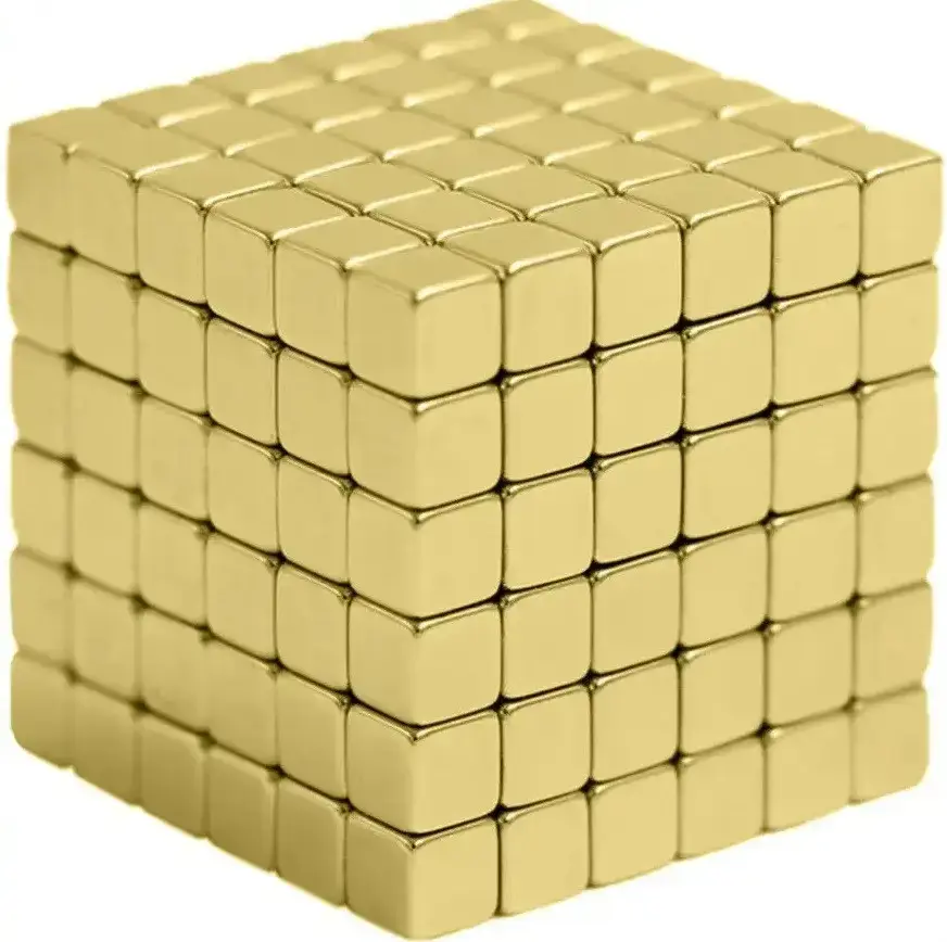 Неодимовий магніт куб 5x5x5mm N48 NdFeB Ni+Cu+Ni+Au золото, 1.1kg), зображення 5