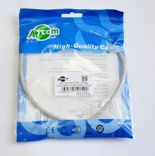 Патч-корд ATCOM UTP, RJ45, Cat.5e patchcord molded, 0.5m, сірий 9159), зображення 2 Патч-корд ATCOM UTP, RJ45, Cat.5e patchcord molded, 0.5m, сірий 9159), зображення 2