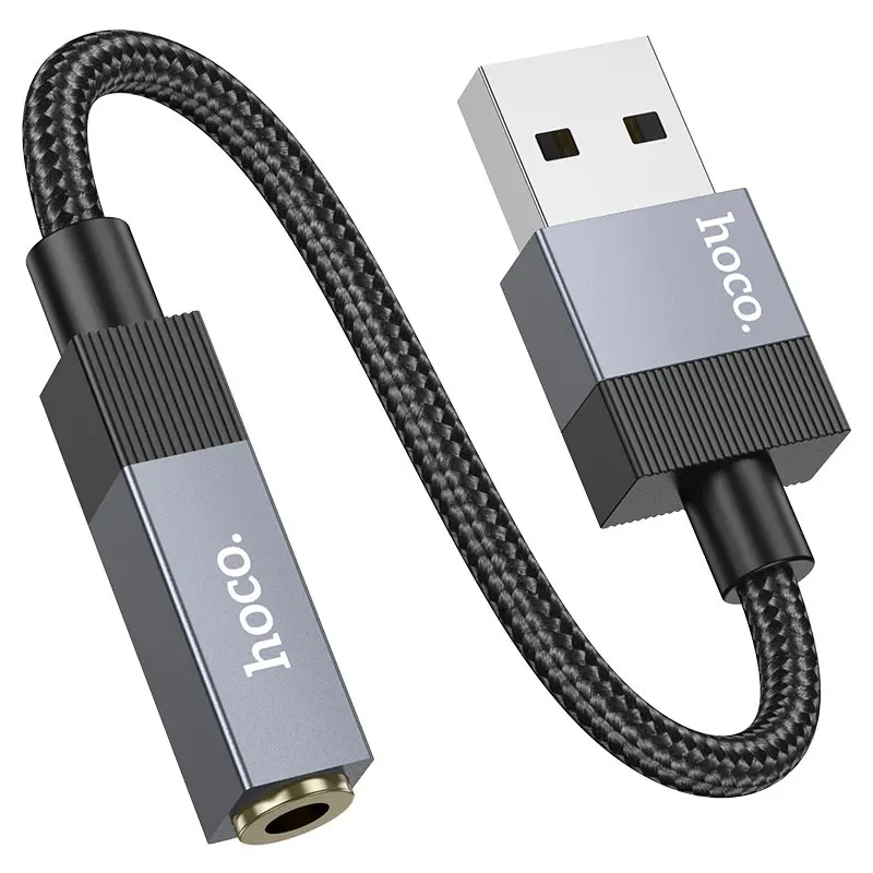 Перехідник аудіо-конвертер HOCO UPA32D USB to AUX 3.5 чорний від батарейки.com.ua