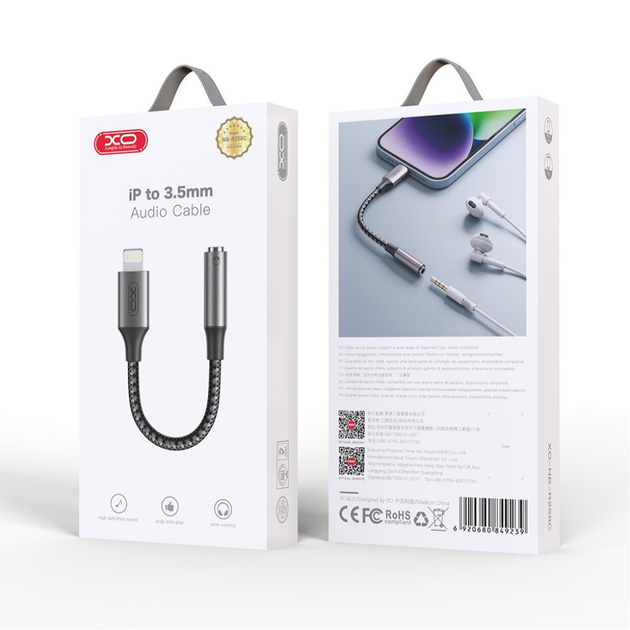 Перехідник аудіо XO NB-R258C Lightning to AUX 3.5 чорний), зображення 5 Перехідник аудіо XO NB-R258C Lightning to AUX 3.5 чорний), зображення 5