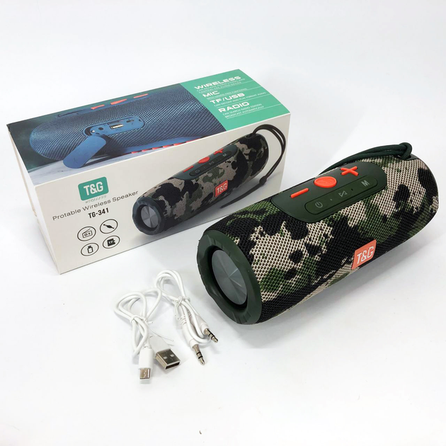 Портативна колонка T&G TG341 bluetooth TWS FM TF USB до 4х годин, камуфляж), зображення 7 Портативна колонка T&G TG341 bluetooth TWS FM TF USB до 4х годин, камуфляж), зображення 7