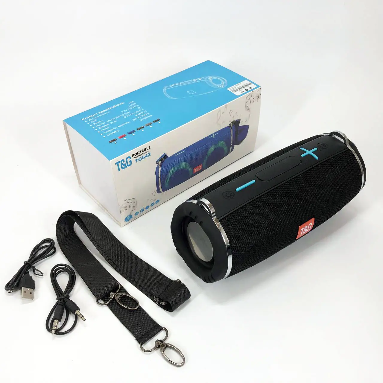 Портавтина колонка T&G TG642 Bluetooth 5.0, RGB Led, TWS, AUX, TF, USB, чорна), зображення 2