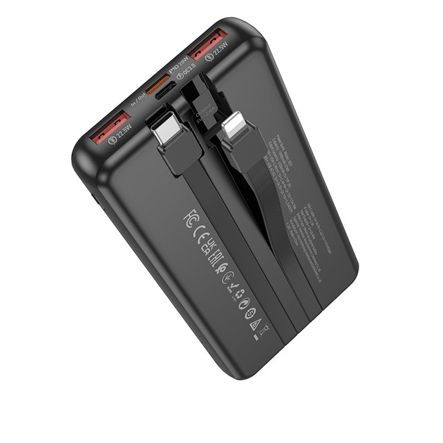 power bank BOROFONE BJ57 2USB, 1Type-C 22.5W PD20W 10000mAh чорний вбудовані кабелі Type-C/Lightning), зображення 5