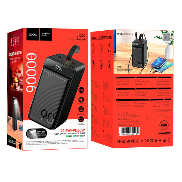 power bank Hoco J123D 90000mAh PD20W QC3.0 22.5W чорний), зображення 3