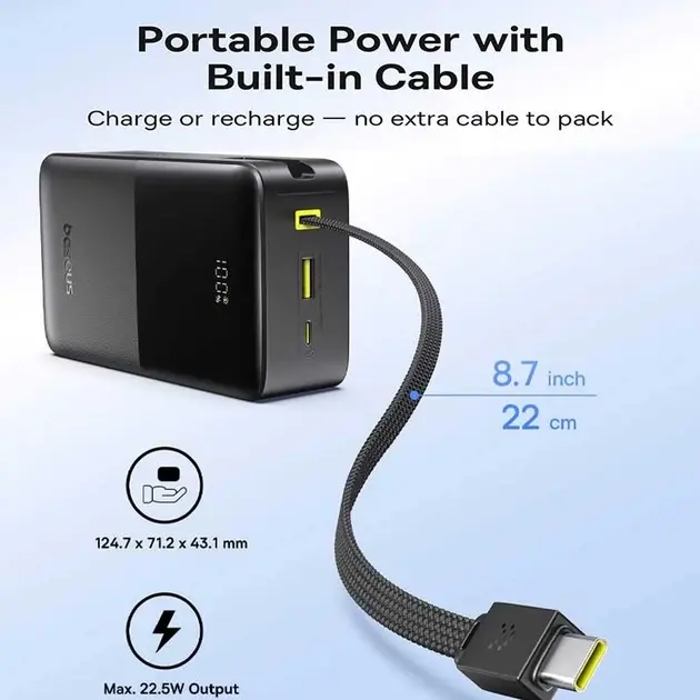 power bank Baseus EnerFill FC51 Bipow 2Pro 30000mAh PD22.5W Cosmic Black), зображення 7