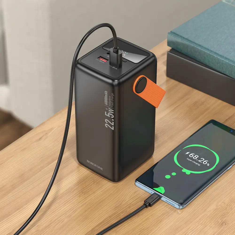 power bank BOROFONE BJ66B Magnifico 60000mAh 22.5W QC3.0 PD20W 2USB, type-c, ліхтарик  чорний), зображення 4