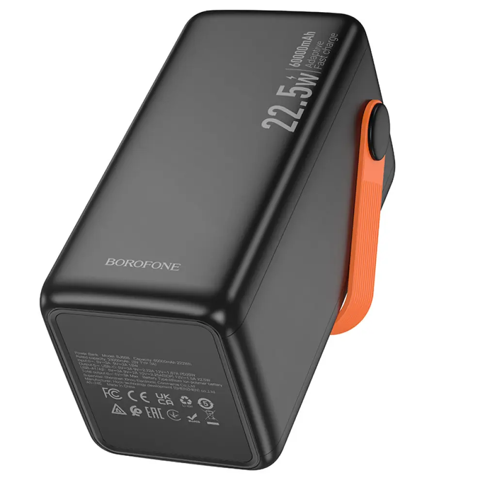 power bank BOROFONE BJ66B Magnifico 60000mAh 22.5W QC3.0 PD20W 2USB, type-c, ліхтарик  чорний), зображення 5