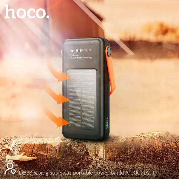 power bank Hoco DB33 Sun Solar 30000mAh PD20W, QC3.0, Lamp, чорний), зображення 4 power bank Hoco DB33 Sun Solar 30000mAh PD20W, QC3.0, Lamp, чорний), зображення 4