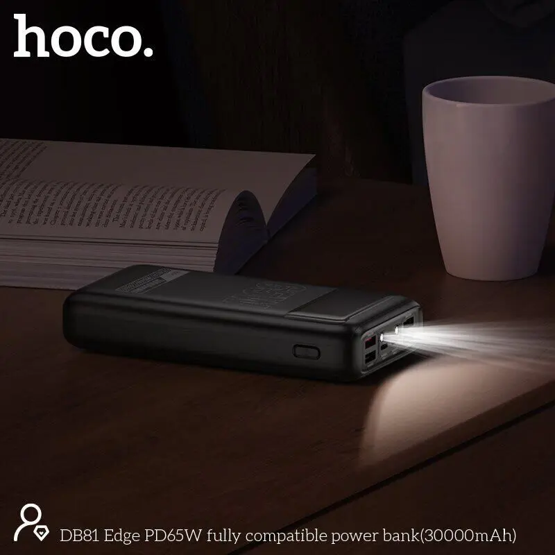 power bank Hoco DB81 Apollo 30000mAh PD65W QC3.0  4xUSB 2x type-c ліхтарик чорний), зображення 2