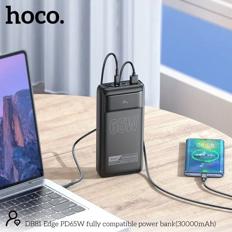 power bank Hoco DB81 Apollo 30000mAh PD65W QC3.0  4xUSB 2x type-c ліхтарик чорний), зображення 4