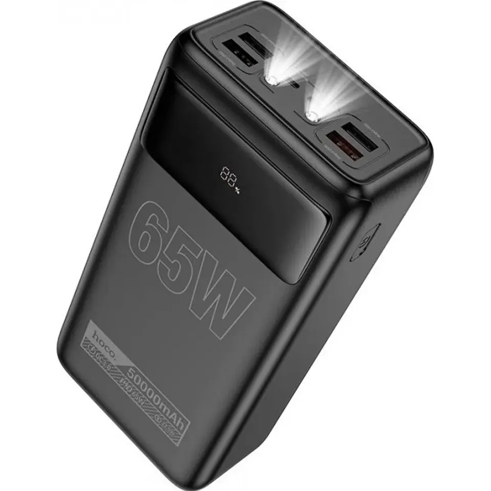 power bank Hoco DB81 Apollo 50000mAh PD65W QC3.0 4USB 2type-c, ліхтарик, чорний від батарейки.com.ua