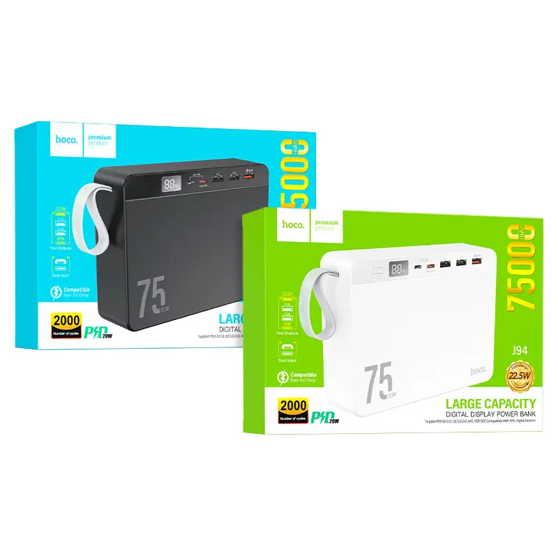 power bank Hoco J94 Overlord 75000mAh 22.5W PD20W QC3.0 3USB, type-C, micro, LCD чорний), зображення 2