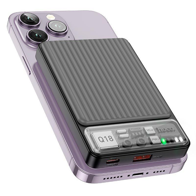 power bank Hoco Q18 Tourer 22.5W 10000mAh PD20W QC3.0, бездротове зарядне, чорний), зображення 3