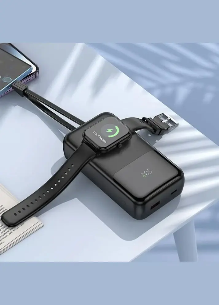 power bank Hoco Q28A 20000 mAh. бездротова зарядка, USB, Type-C. Lightning, QC20W, PD22.5W чорний), зображення 4