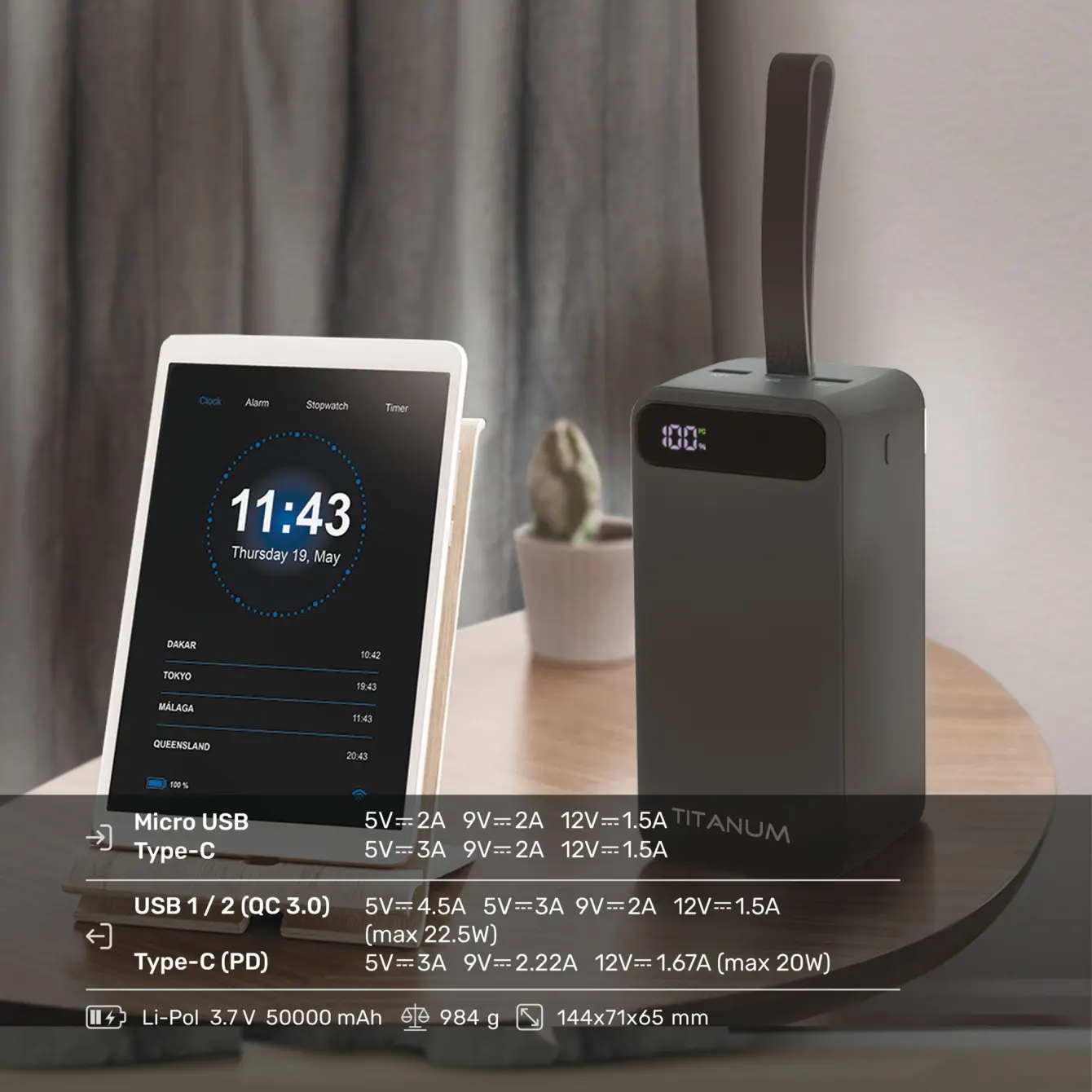 power bank TITANUM 741S 22.5W 50 000mAh чорний), зображення 6