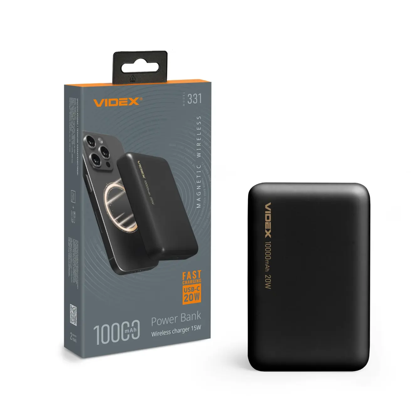 power bank VIDEX VPB-331 PD20W 10000mAh бездротовою зарядкою чорний), зображення 2