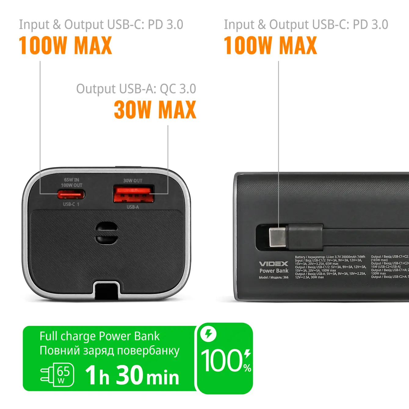 power bank VIDEX VPB-366 165W PD100W +Display), зображення 9