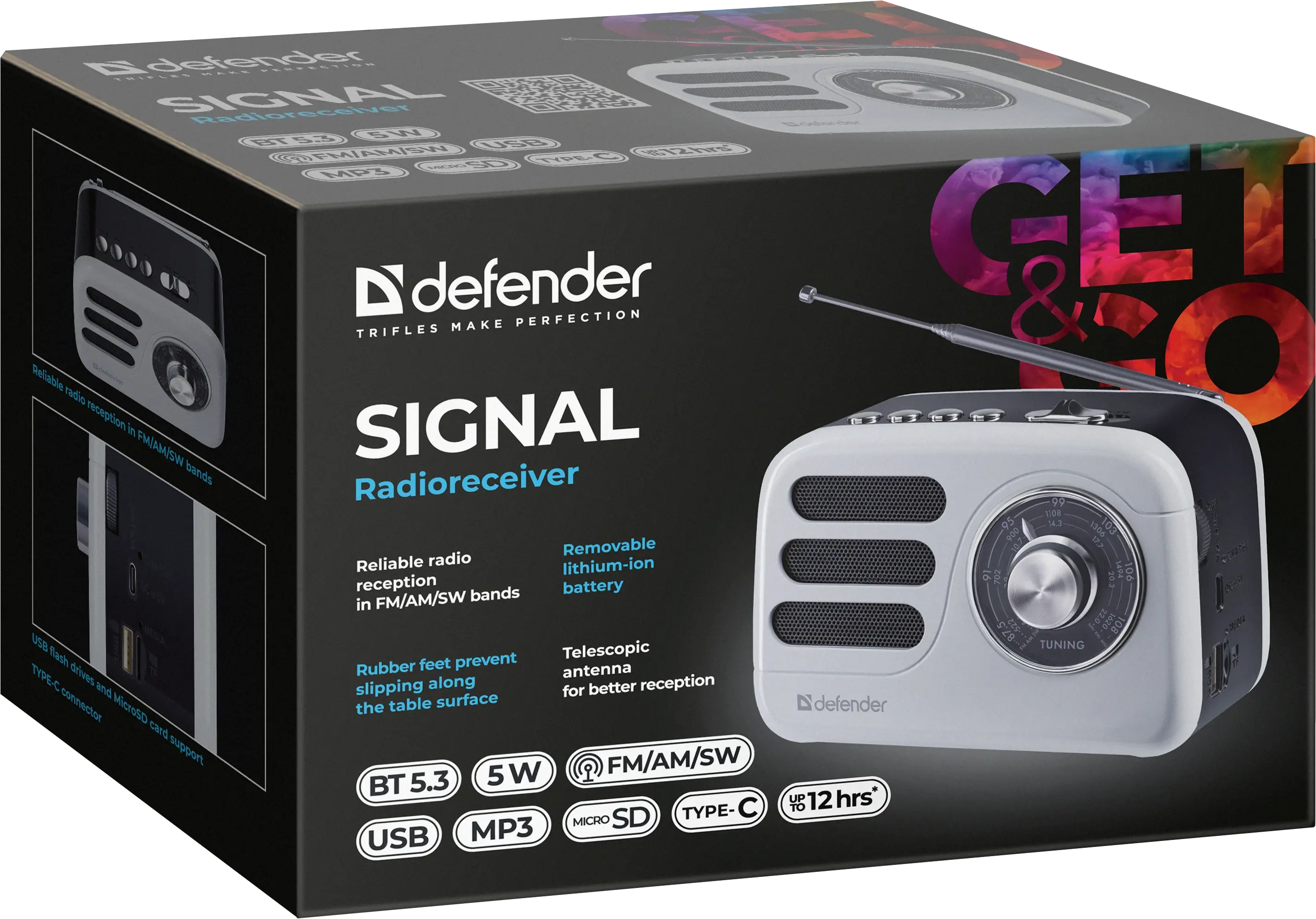 Радіоприймач Defender Signal 5Вт, BT5.3 TF Card microSD USB Type-C, 1200 мАч ), зображення 3