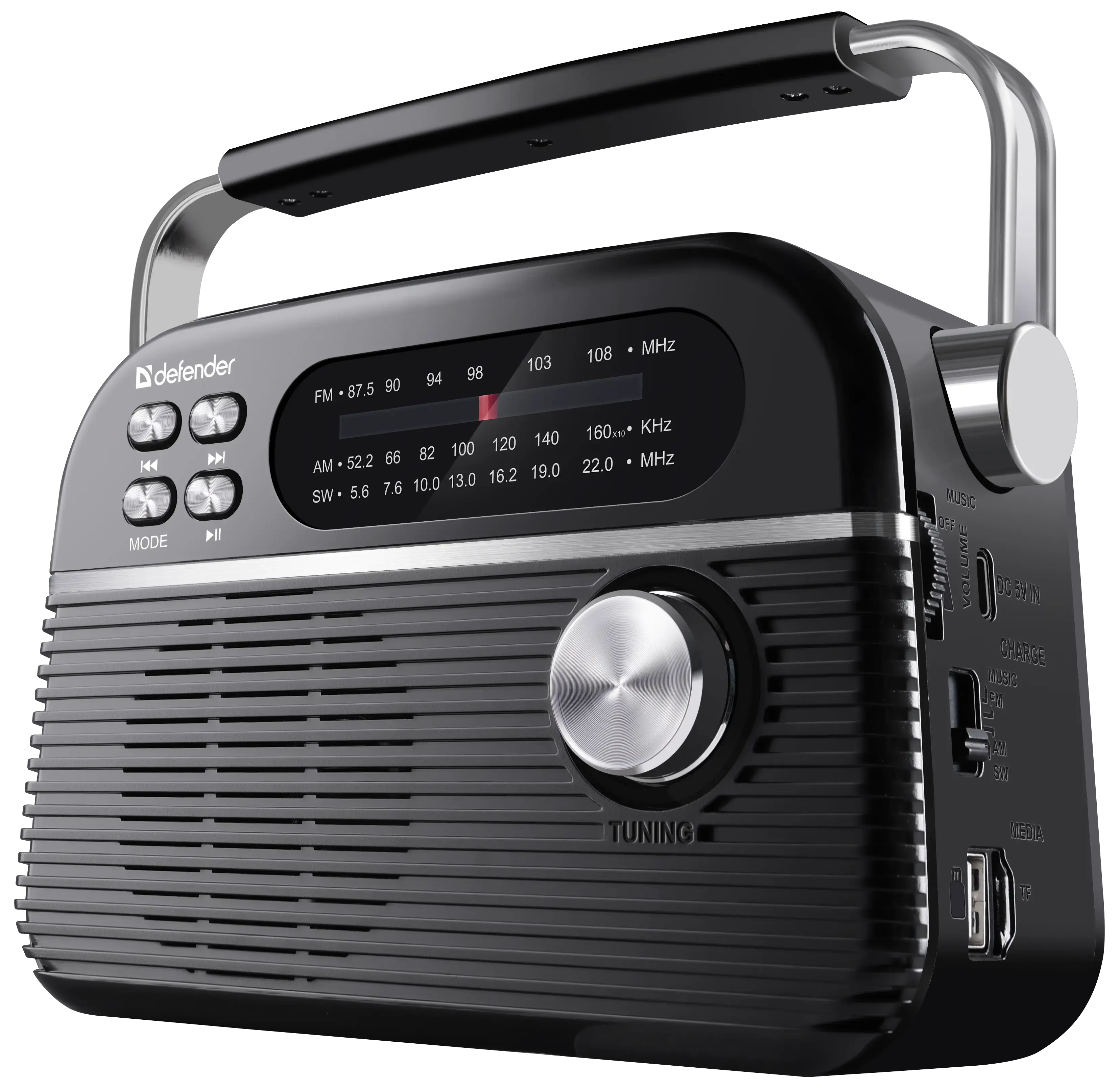 Радіоприймач Defender Vega 5Вт FM/AM/SW, BT5.3 mp3 TF Card, USB, Type-C, 1200 мАч), зображення 8