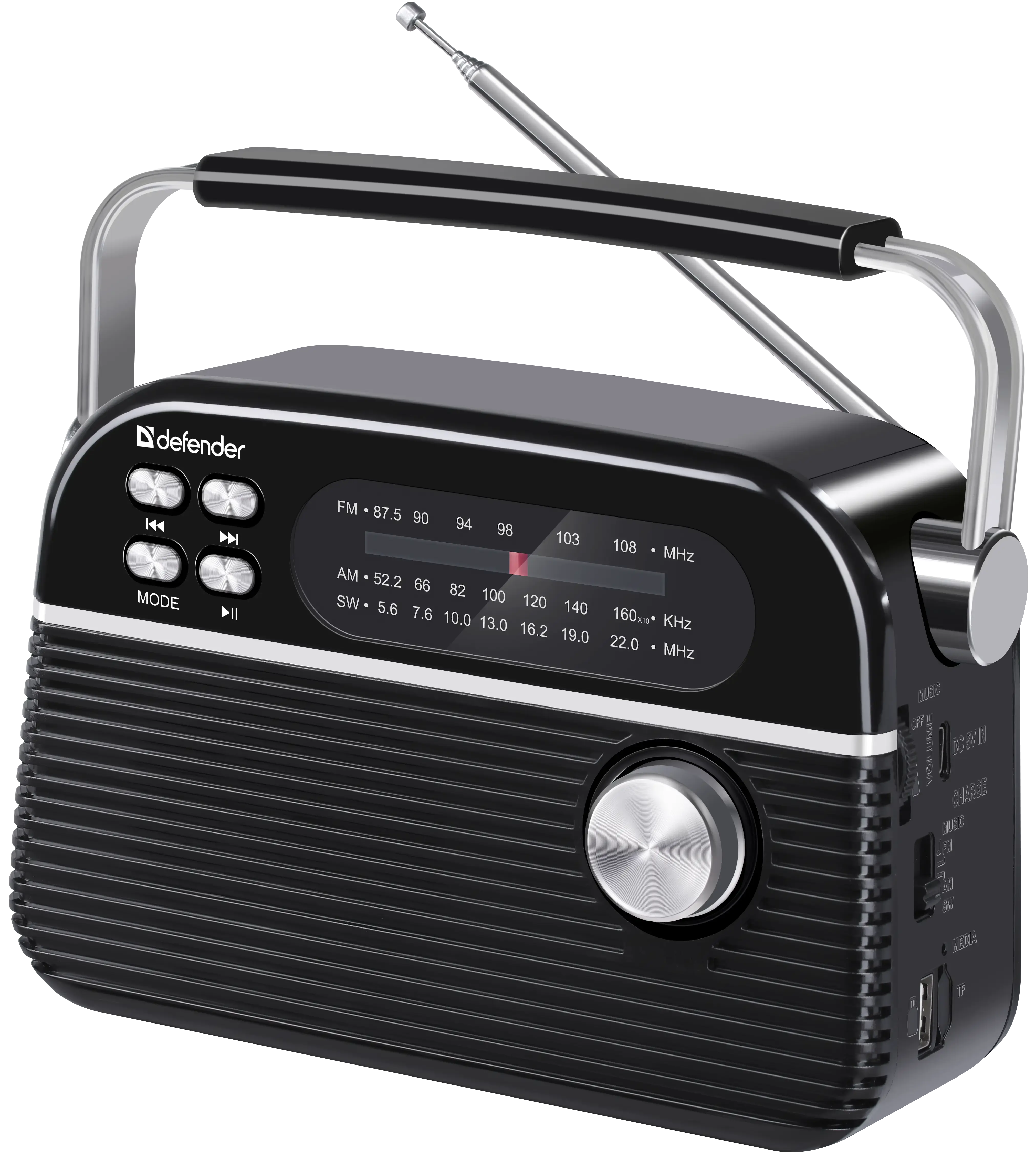 Радіоприймач Defender Vega 5Вт FM/AM/SW, BT5.3 mp3 TF Card, USB, Type-C, 1200 мАч від батарейки.com.ua