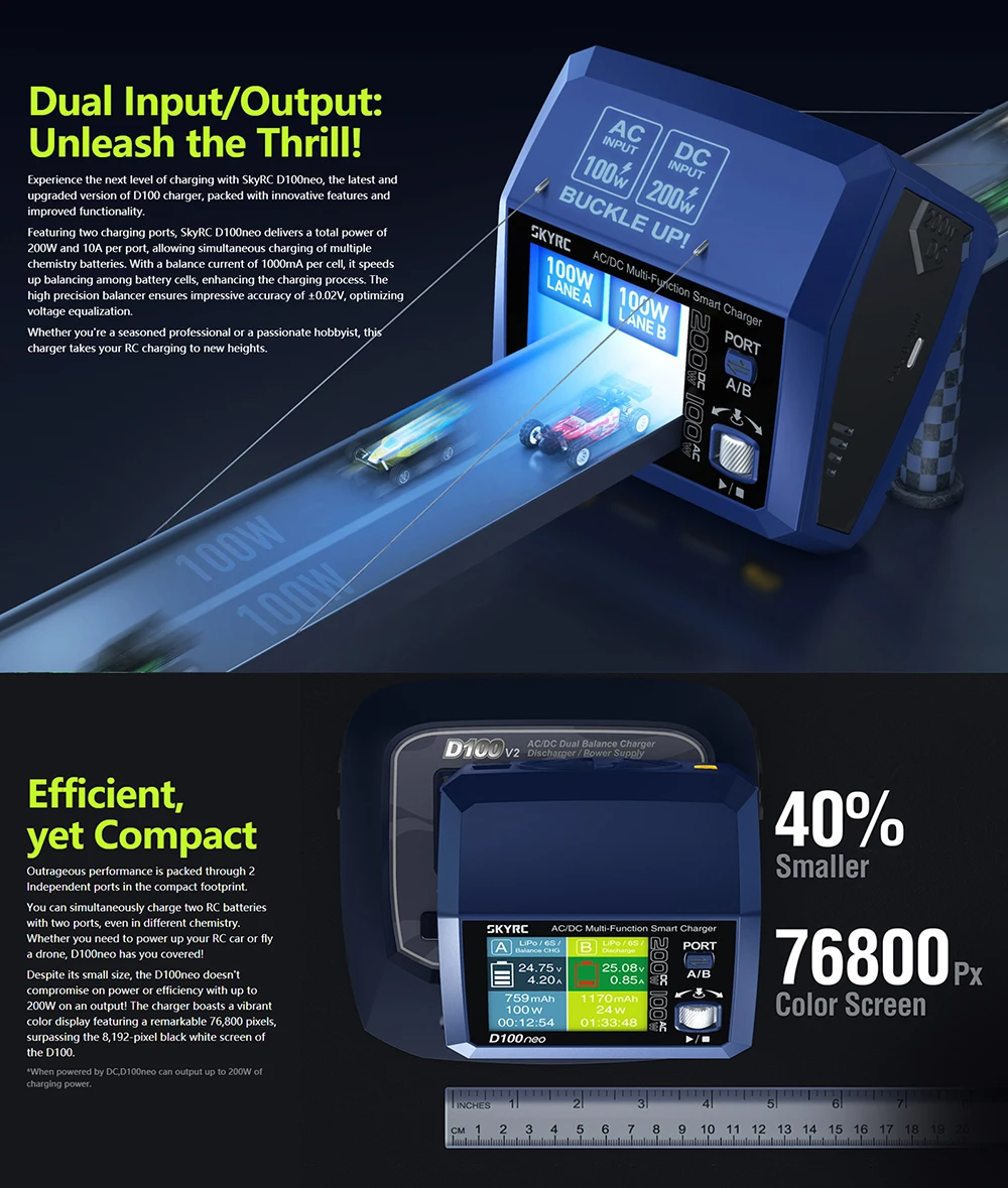 Розумне зарядне SkyRC D100neo SK-100199-01, LiPo LiHV LiFe Liion 1-6S, NiMh Pb, 2 канали, 200W 12A, 220V), зображення 7
