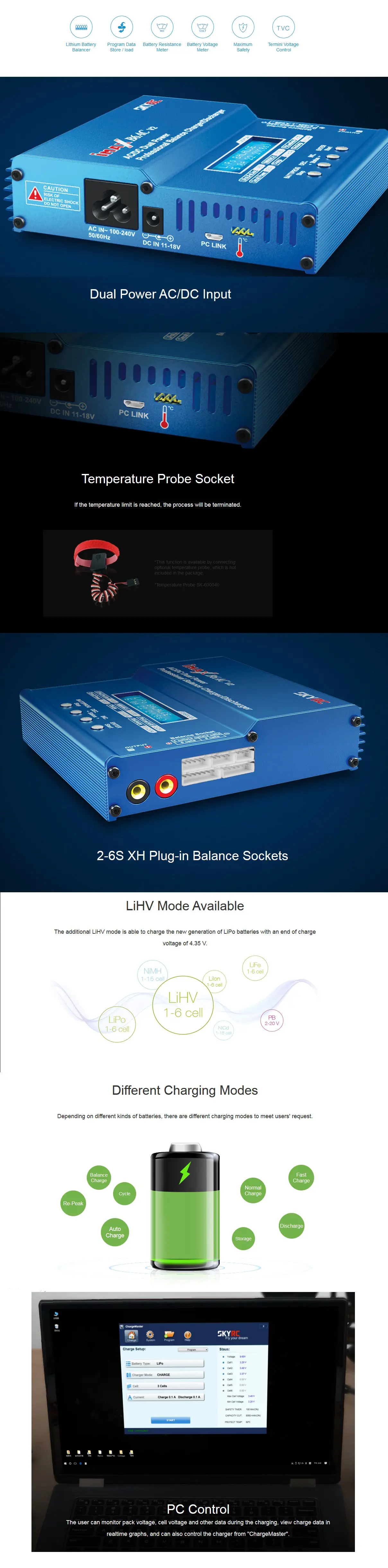 Розумне зарядне SkyRC IMAX B6AC SK-100008-11, LiPo LiHV LiFe Liion 1-6S, NiMh, Pb, 50W 6A, від 220V), зображення 5