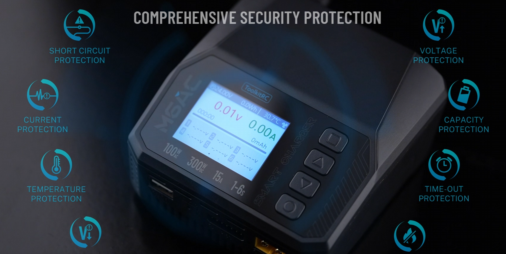 Розумне зарядне ToolkitRC M6AC TK13800, LiPo LiHV LiFe Liion LTO 1-6S, NiMh, Pb, 300Вт 15А, від 220В), зображення 11