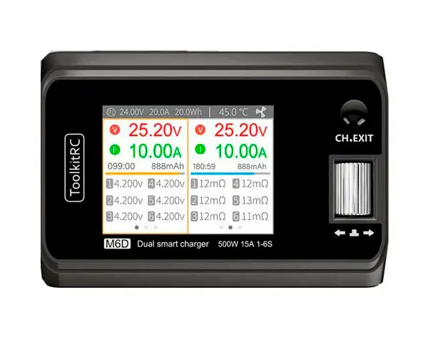 Розумне зарядне ToolkitRC M6D TK10800, LiPo LiHV LiFe Liion 1-6S, NiMh, Pb, 2 канали, 500Вт 25А), зображення 17