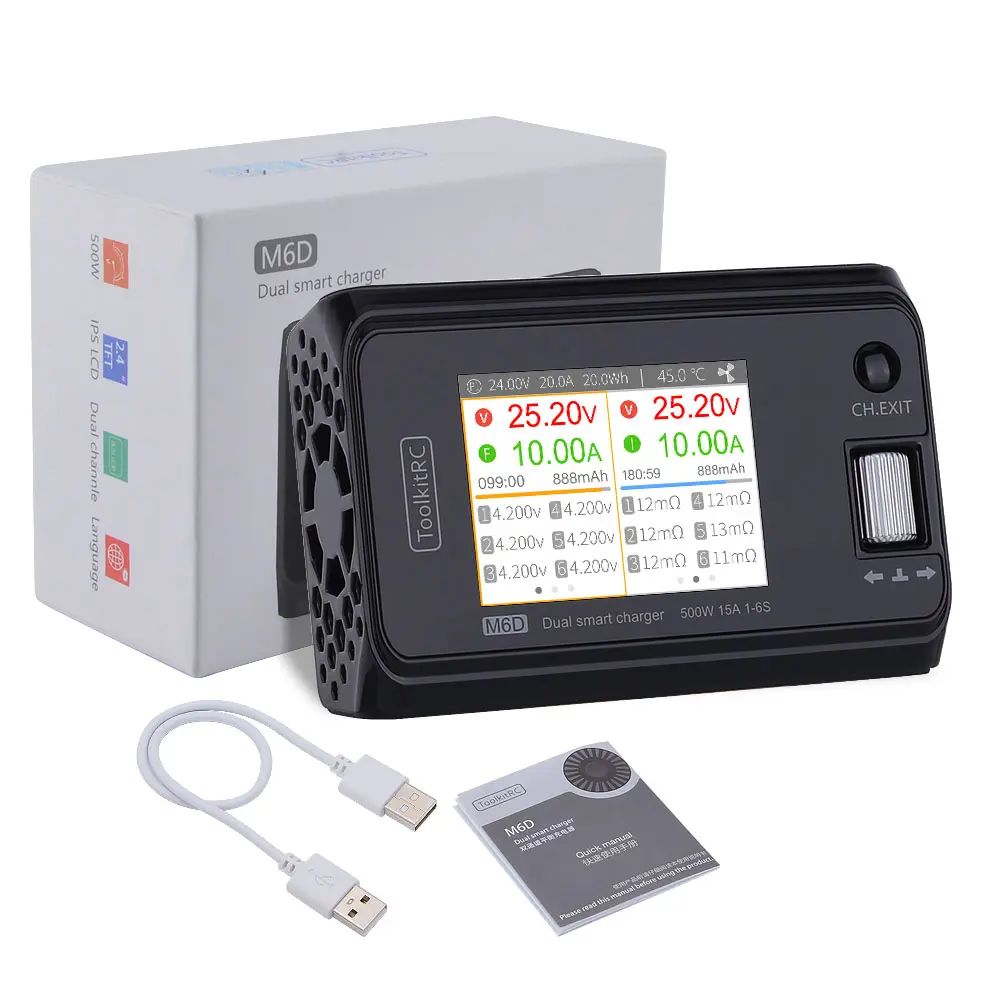 Розумне зарядне ToolkitRC M6D TK10800, LiPo LiHV LiFe Liion 1-6S, NiMh, Pb, 2 канали, 500Вт 25А), зображення 5
