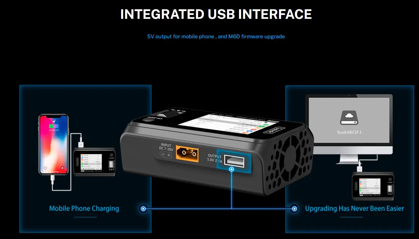 Розумне зарядне ToolkitRC M6D TK10800, LiPo LiHV LiFe Liion 1-6S, NiMh, Pb, 2 канали, 500Вт 25А), зображення 6