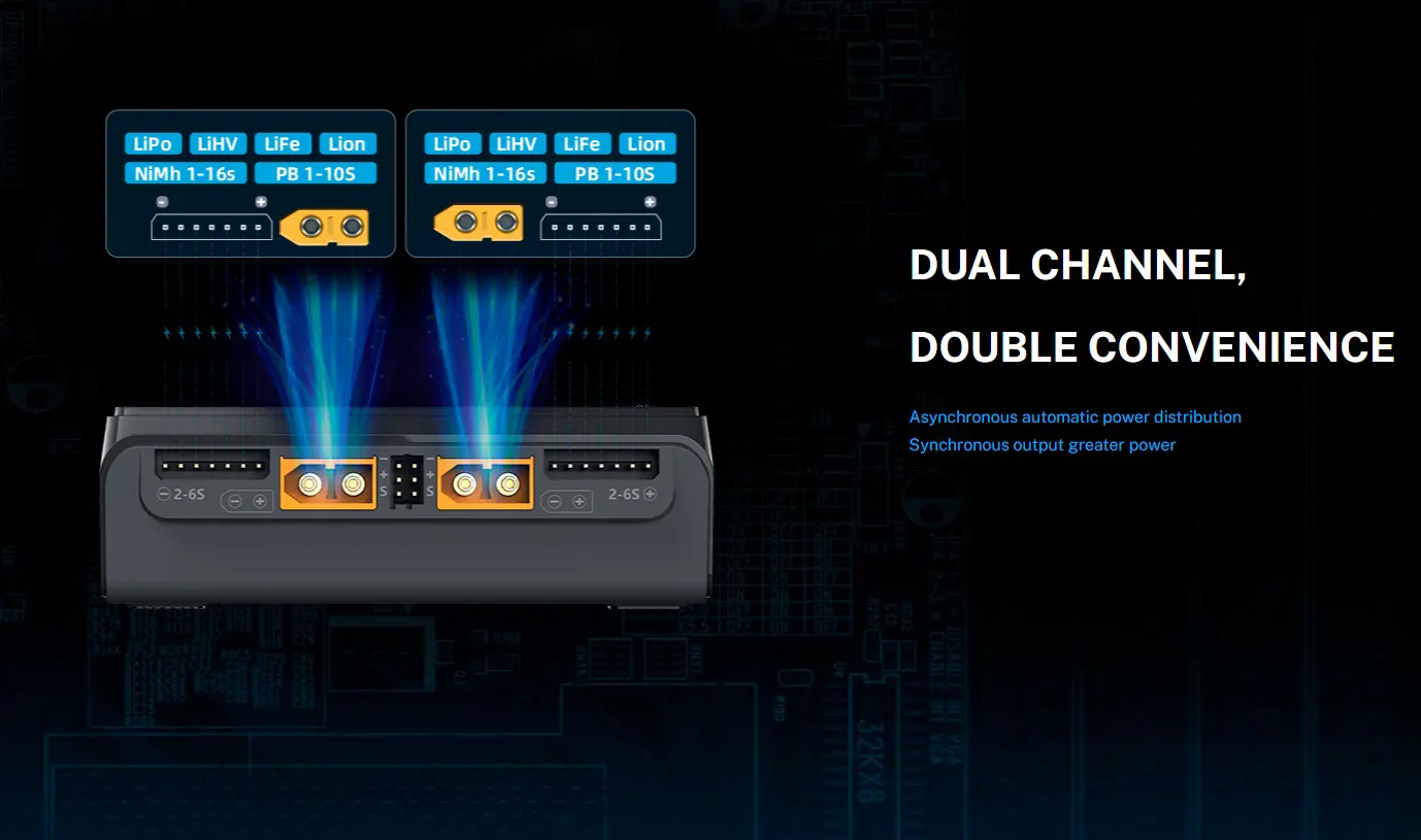 Розумне зарядне ToolkitRC M6D TK10800, LiPo LiHV LiFe Liion 1-6S, NiMh, Pb, 2 канали, 500Вт 25А), зображення 10