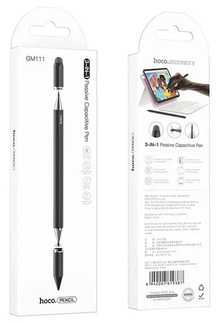 Стилус HOCO GM111 Cool dynamic series 3-in-1 passive universal capacitive pen Black), зображення 10