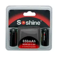 Акумулятор Літієвий Soshine RCR16340-3.0V 650Ah з платою захисту, напруга 3,0В як у CR123 батарейки), мініатюра зображення № 1