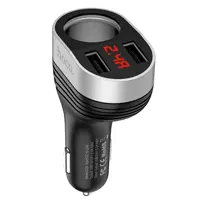 Автомобільне зарядне Hoco Z29 Regal Car Lighter, Car Charger, 2USB 3.1A, Car-Socket, LCD, Black), мініатюра зображення № 1