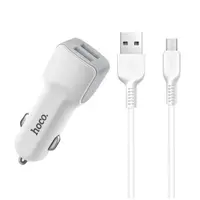 Автомобільне зарядне Hoco Z23 2,1А 2USB + кабель microUSB, white), мініатюра зображення № 1