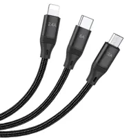 Кабель HOCO U104 USB - Micro+Lightning+Type-C 3-in-1 6A 1,2m Black), мініатюра зображення № 1