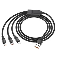 Кабель HOCO U104 USB - Micro+Lightning+Type-C 3-in-1 6A 1,2m Black), мініатюра зображення № 1