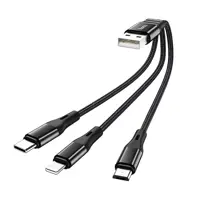 Кабель HOCO X47 USB - Lightning+Micro+Type-C 2,4A 0,25m чорний), мініатюра зображення № 2