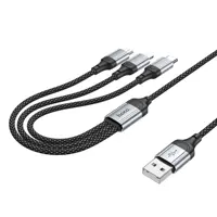 Кабель HOCO X102 USB - Micro + lightning + Type-C 2.4A 1m Black), мініатюра зображення № 1