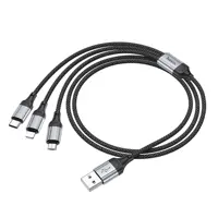 Кабель HOCO X102 USB - Micro + lightning + Type-C 2.4A 1m Black), мініатюра зображення № 1