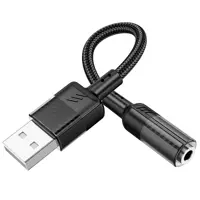 Кабель перехідник HOCO LS37 jack 3.5 - USB 15см чорний), мініатюра зображення № 1